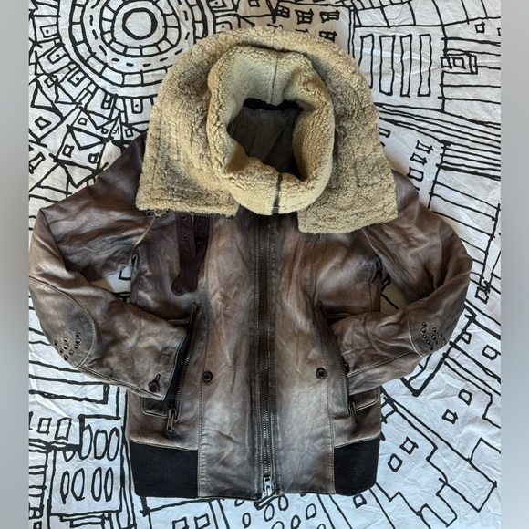 SWORD DISTRESSED AVIATOR MOTO LEATHER JACKET ITALY SIZE XS - Picture 11 of 15